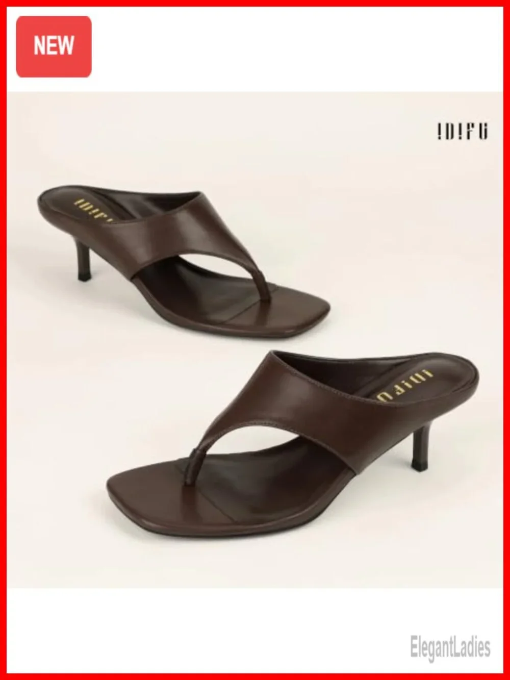 IDIFU Kitten Heel Thong Sandals Open Square Toe Slip On Flip Flops